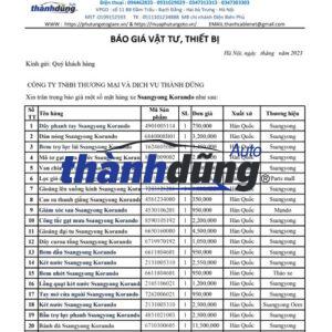 BẢNG GIÁ PHỤ TÙNG XE HƠI SSANGYONG KORANDO